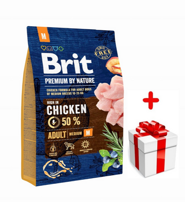Brit Premium By Nature Adult M avec poulet 3kg + Surprise gratuite pour chien