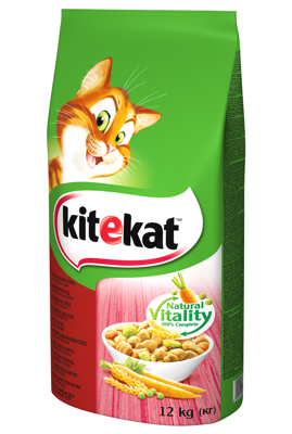 KITEKAT - nourriture sèche pour chats avec du boeuf et des légumes 12kg+Surprise gratuite pour chat 