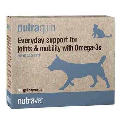 NUTRAVET Nutraquin pour chiens et chats 45 gélules - apporte un soutien rapide aux animaux souffrant de raideurs articulaires