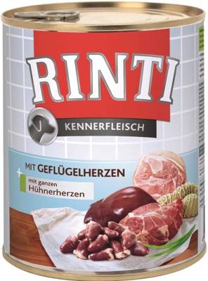 Rinti Kennerfleisch Geflugelherzen nourriture pour chien humide - cœurs de volaille 800g
