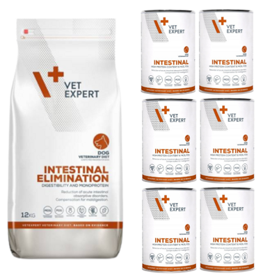 VETEXPERT Veterinary Diet Dog Intestinal Elimination 12kg + Intestinal 6x400g